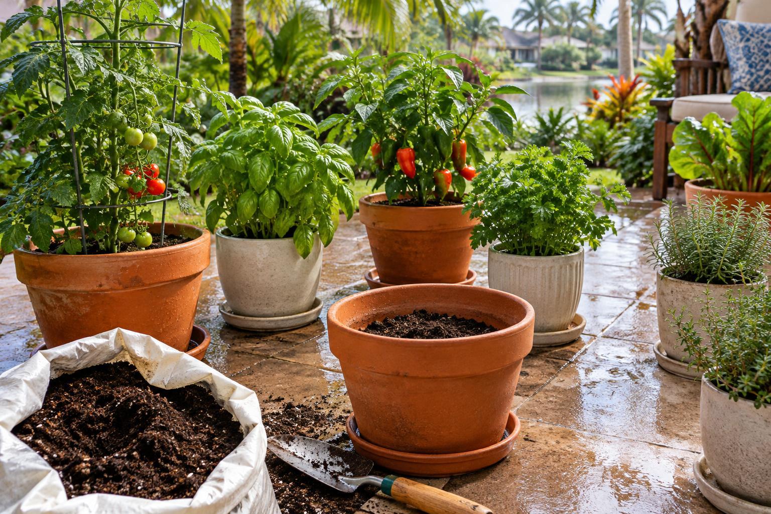 Choosing Potting Mix and Containers for Edible Plants on a Florida Patio